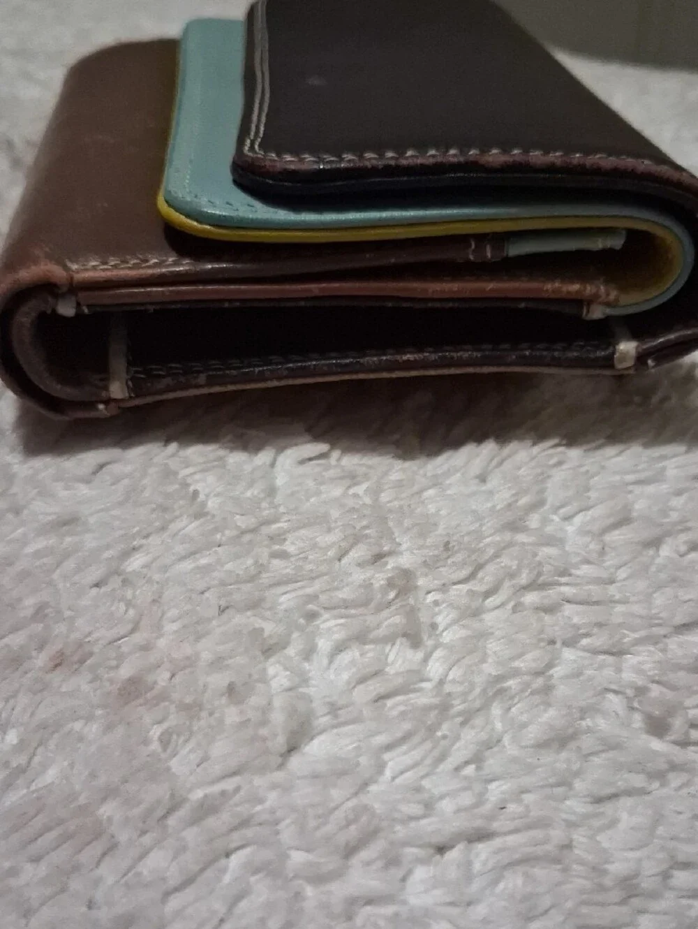 Tri-Tone Leather Wallet in Black, Brown and Light Blue